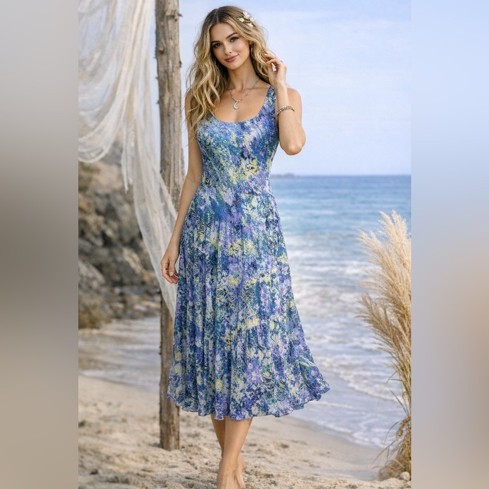 Jones NY Womens Sz 6 Drop Waist Seamed Midi Dress Floral wedding guest dress